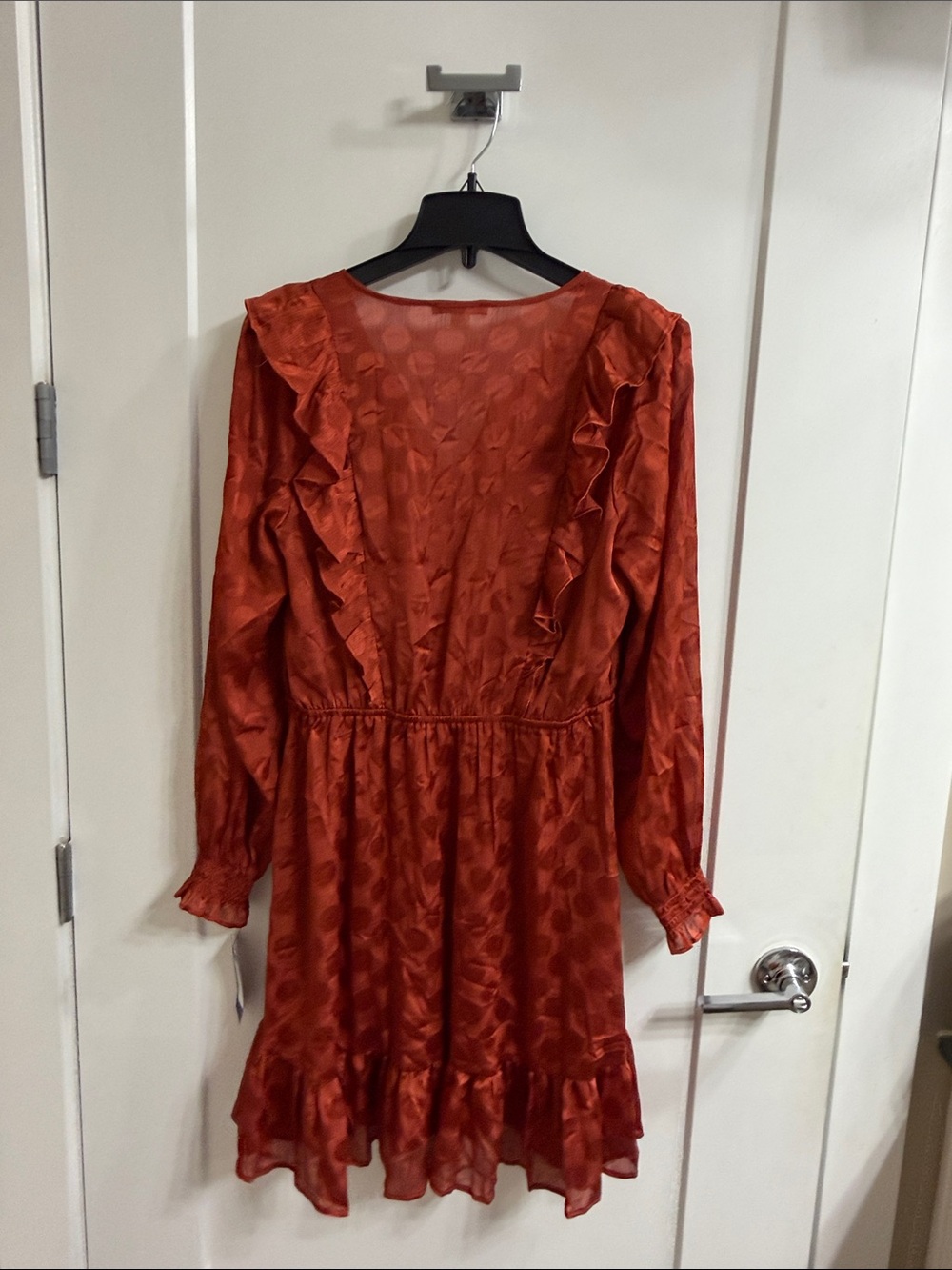 Tommy Hilfiger Women's Ruffle V-Neck Dot Dress - Rust Red - Picture 6 of 7